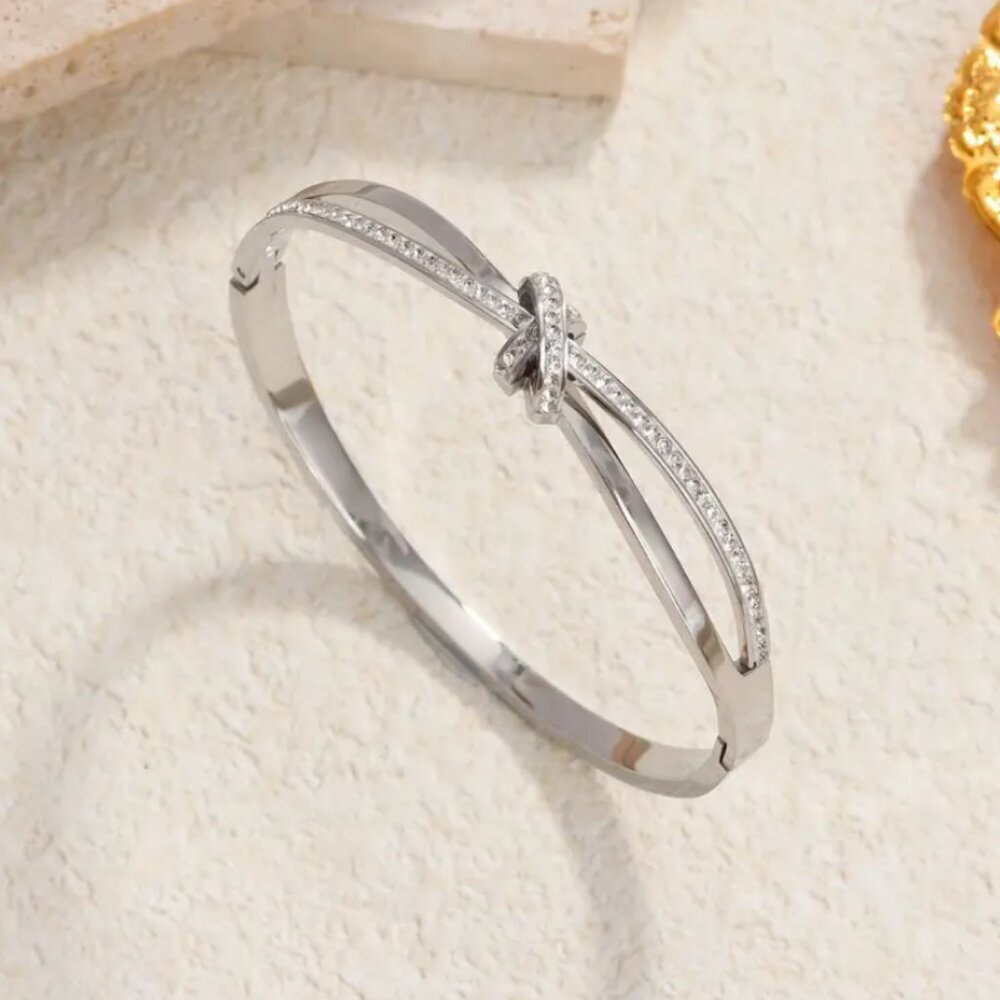 14K White Gold Womens 1ct Diamond Knot Cuff Bangle Bracelet 14 K Silver Jewelry